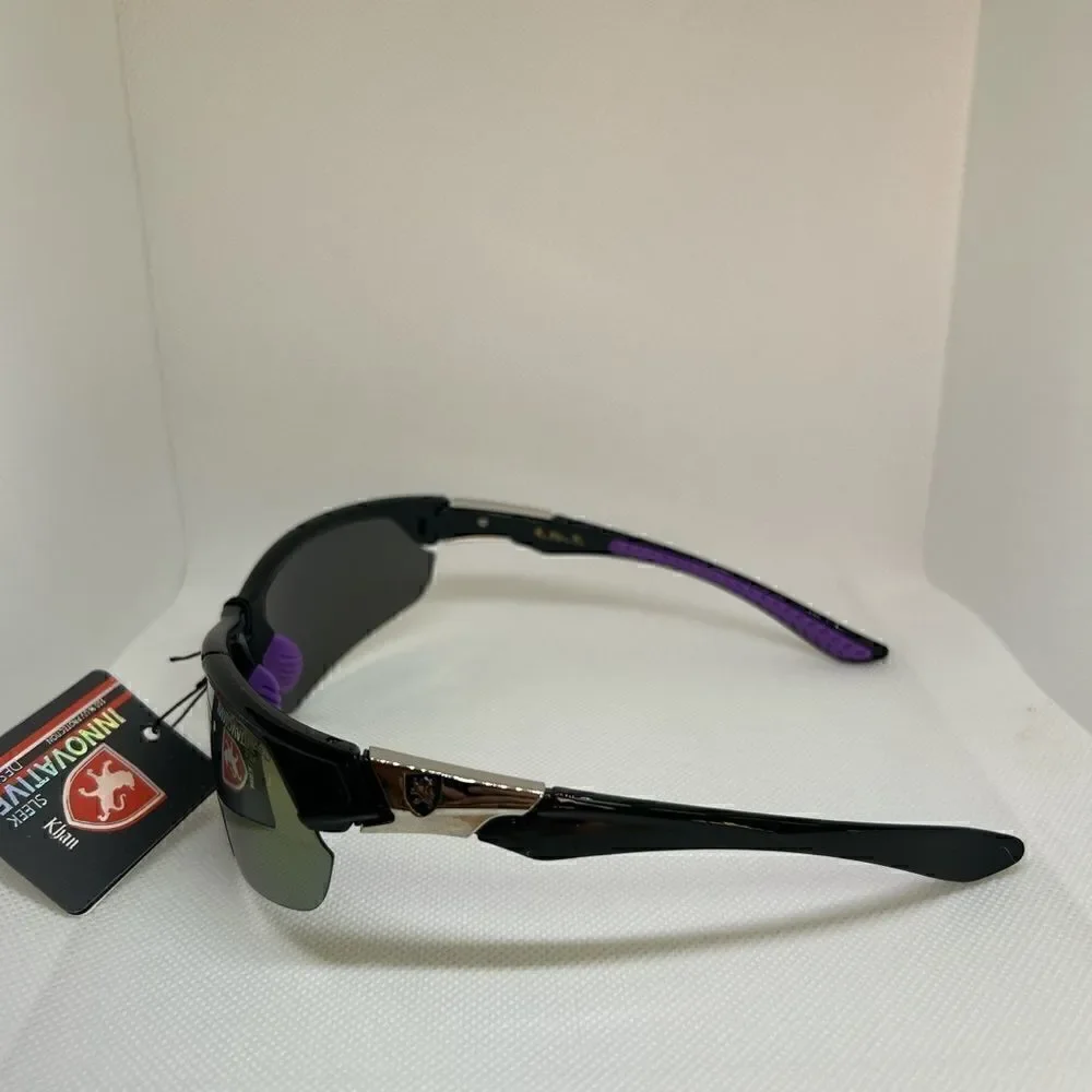 Khan Polarized Mirrored Mens Wrap Semi Rimless Sunglasses